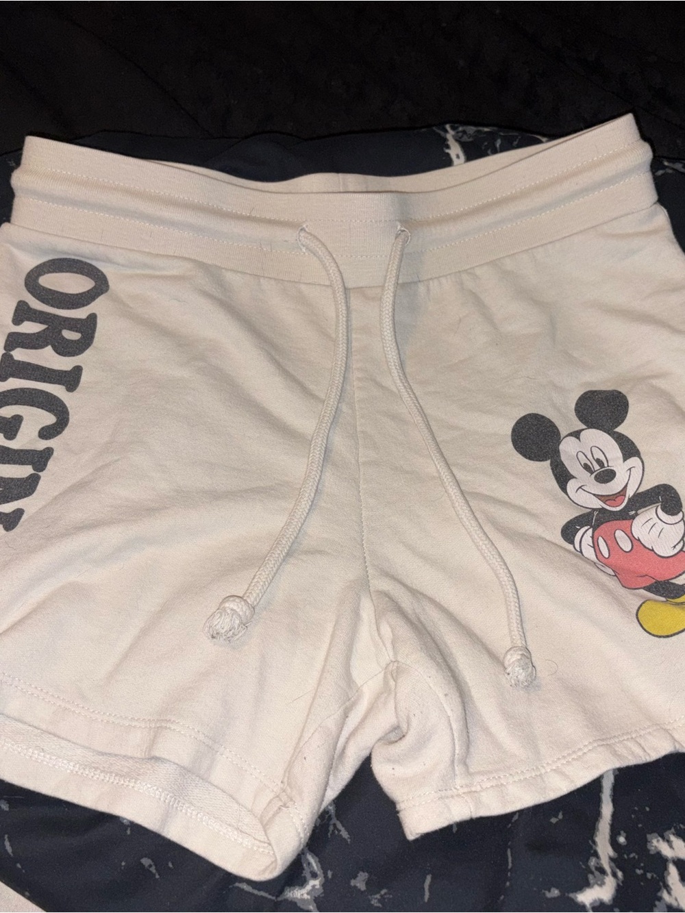 Disney Cream Mickey Graphic Drawstring Shorts
